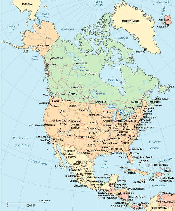 map of mexico and usa border. Map of North America