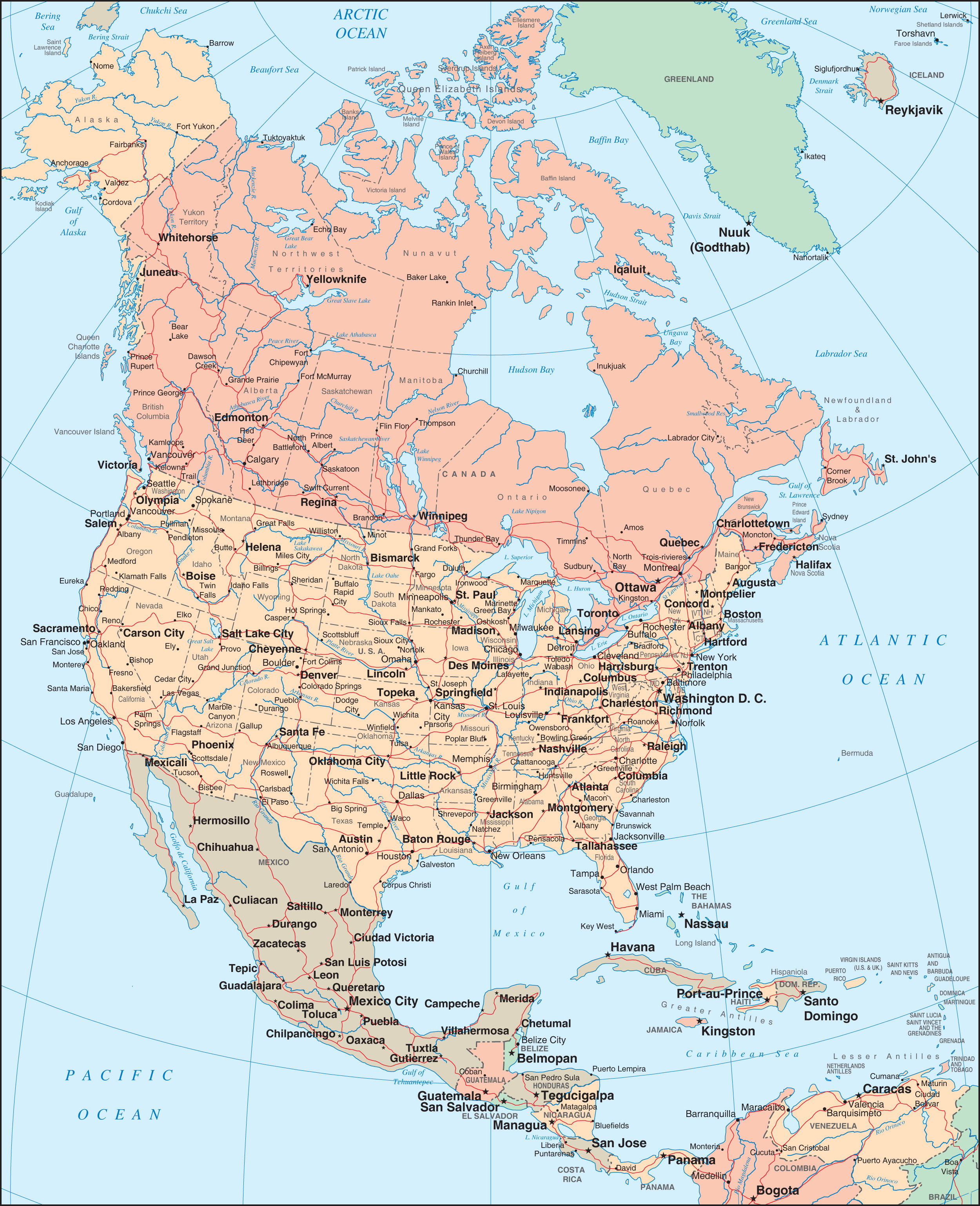 Название городов северной америки. Карта Северной Америки крупная. Карта Северной Америки географическая. Политическая карта Северной Америки с городами. Географическая карта Северная Америка США.