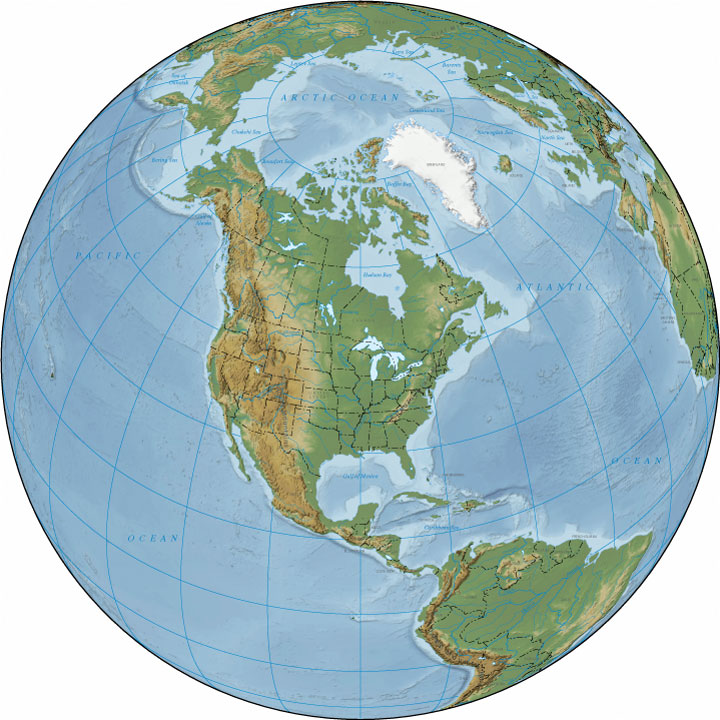 map north america - relief map of north america