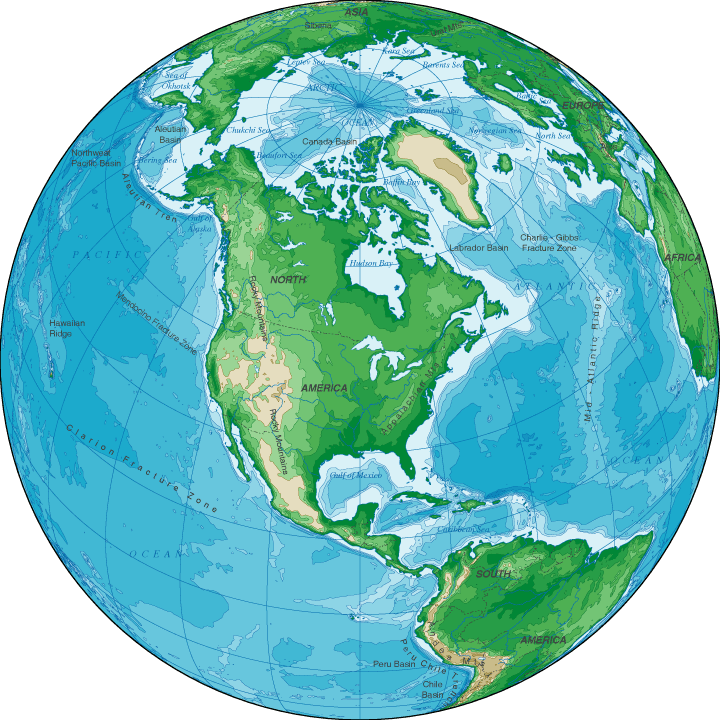 map north america - topographical map of north america