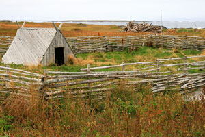 Viking village reconstruction, L'Anse aux Meadows, Newfoundland, Canada